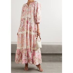 New LoveShackFancy Evren Maxi Dress Pink Dew Drop Floral Lace XS